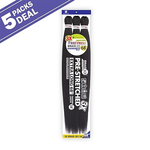 Miniatura 2 de Freetress Braids Trenzas de textura natural, 3 trenzas preestiradas 301 34 pulgadas (paquete de 5, 1B)