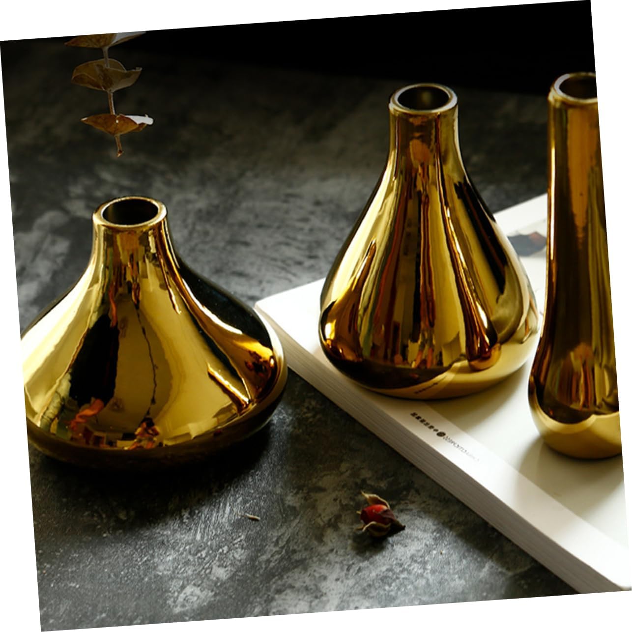 Small Gold Ceramic Vase for Dried Flower Arrangement Mini Desktop Decoration and Table Ornament Multi-Functional Home Adornment for Succulents and Air Plants