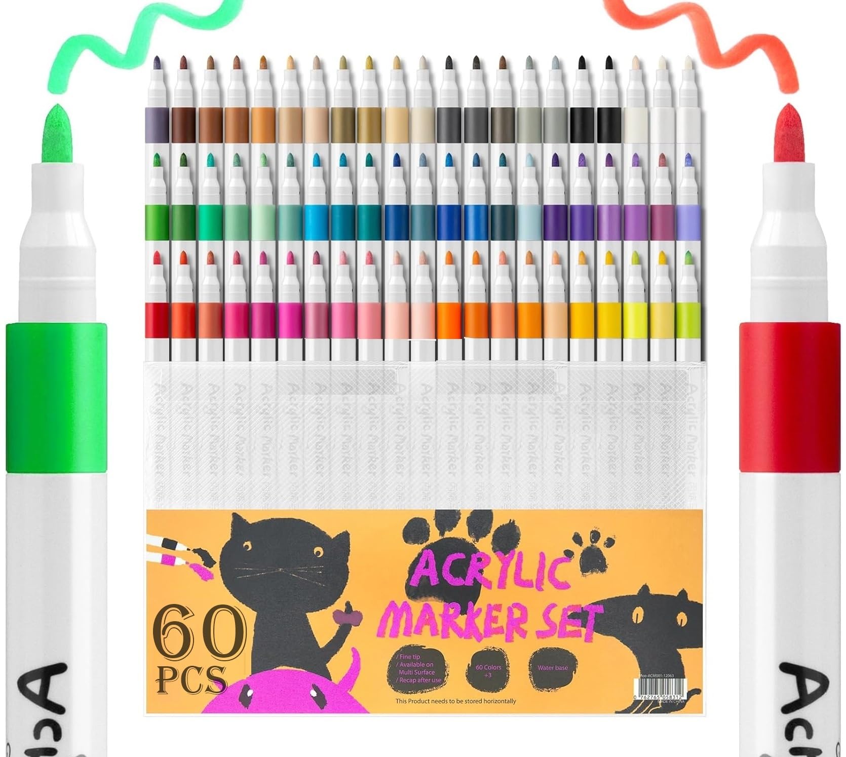 Amitasha 60 Shades Acrylic Markers Pen Paint Set for Rock Wood Painting, Art Craft Calligraphy Drawing, Glass Ceramic Fabric, Journal, Doodling and Writing Books