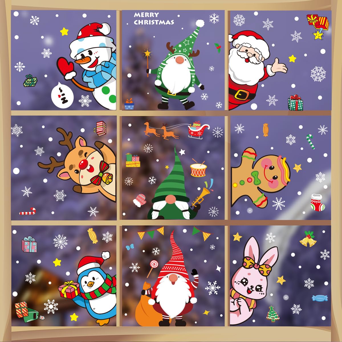 Christmas &amp; Halloween Static Window Clings Set (20x30cm &amp; 35x28cm),8-10 Designs/Pack, Removable Decals for Glass (Christmas Festive Carnival, Polyvinyl Chloride, Large)