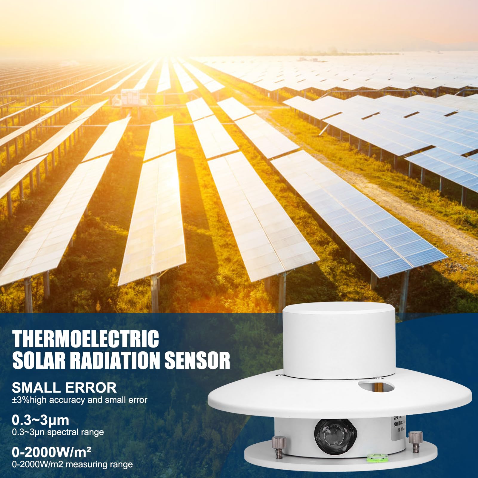 Sensor Radiación Solar Alta Precisión, con Salida RS485, Elemento Termopila, Cúpula Interior Doble Vidrio, Compensación Temperatura, Piranómetro para Meteorología, Energía Solar y Monitoreo FV