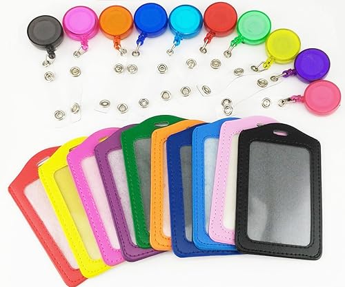 Miniatura 5 de yueton, paquete de 10 tarjeteros de cuero plegables con carrete prendedor