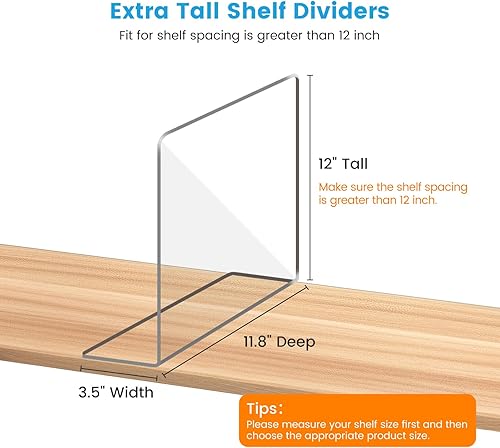 Miniatura 5 de OKPOW Organizador de armario con separadores de estantes, 12 pulgadas de alto x 11.8 pulgadas de profundidad, acrílico transparente, resistente,