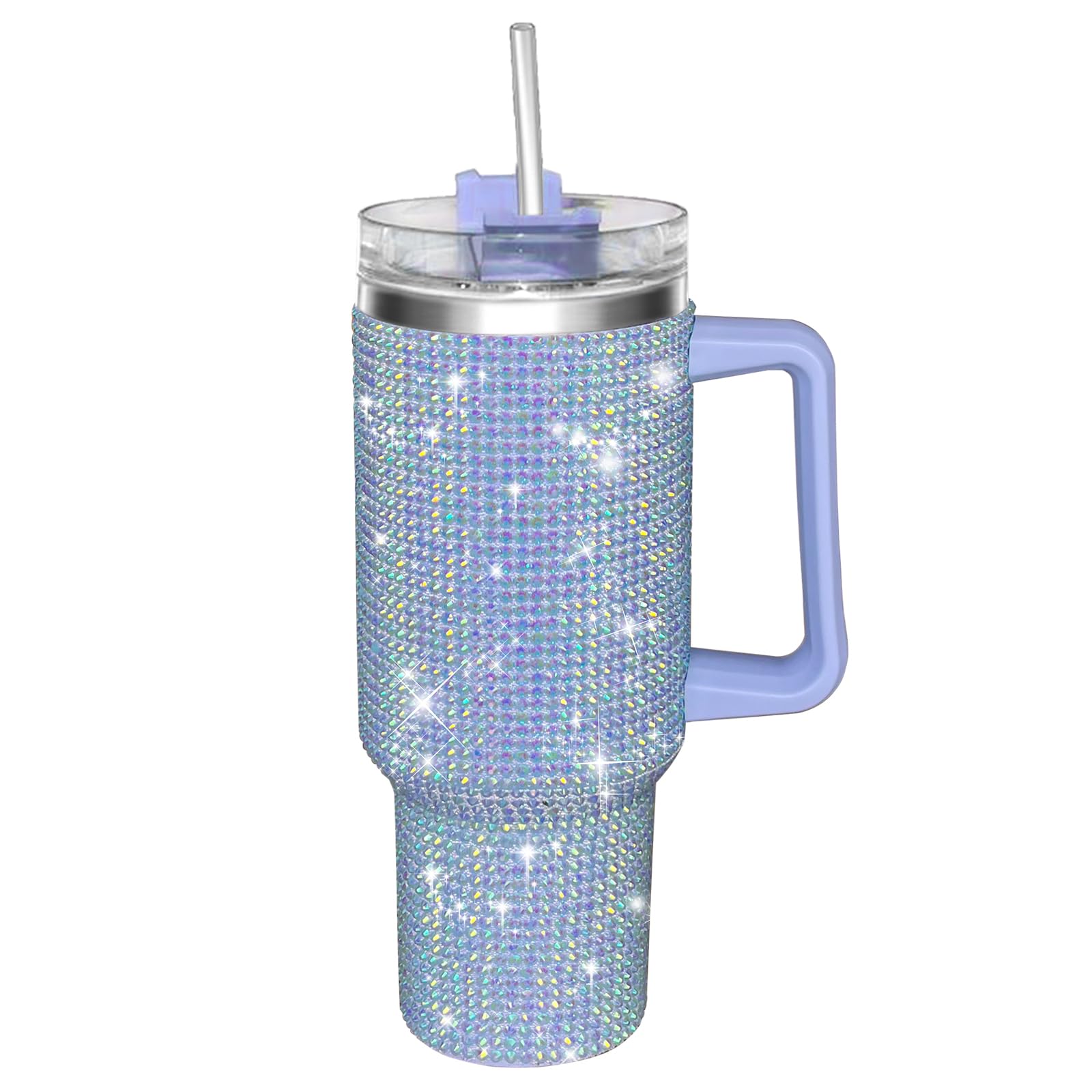 Photo 1 of ***MISSING STRAW***HWISDMIG 40oz Tumbler with Handle-Glitter Rhinestones Tumbler Bling Cups Stainless Steel Water Bottle Diamond Studded Tumbler for Women-Birthday Gifts for Women, Mom, Girlfriend (Light Lilac)***MISSING STRAW***