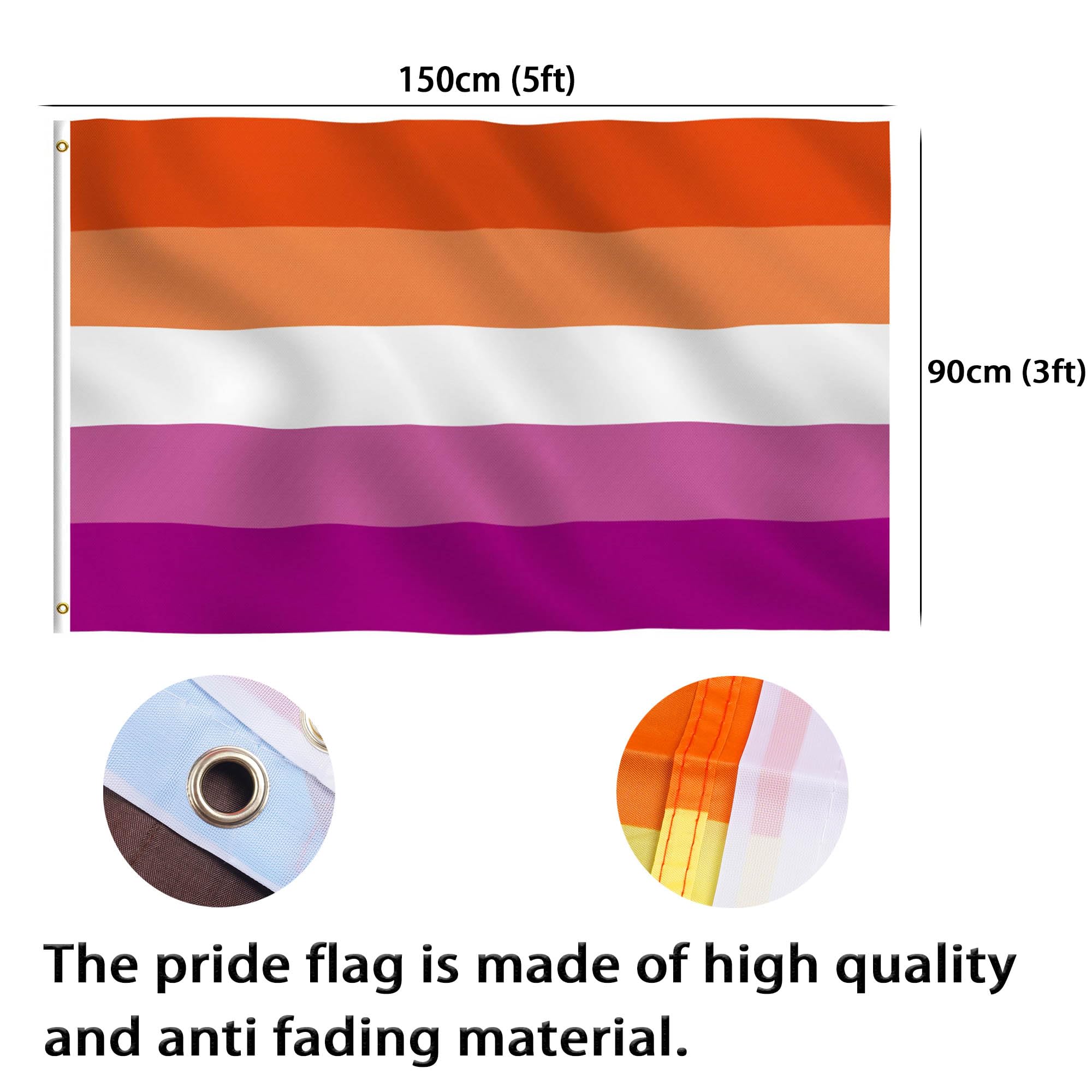 Lesbische Sonnenuntergang Pride-Flagge – 90x152 Cm Aus Polyester, Doppelt Genäht, Mit Messingösen Zum Aufhängen