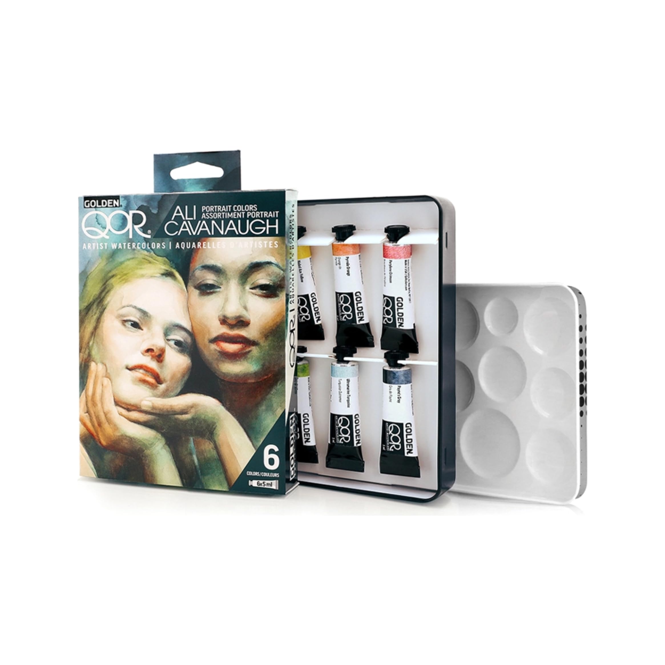 QoR Ali Cavanaugh Portrait Colors Set by GOLDEN, 6 x 5 ml tubes, Professional Watercolor Paint Set