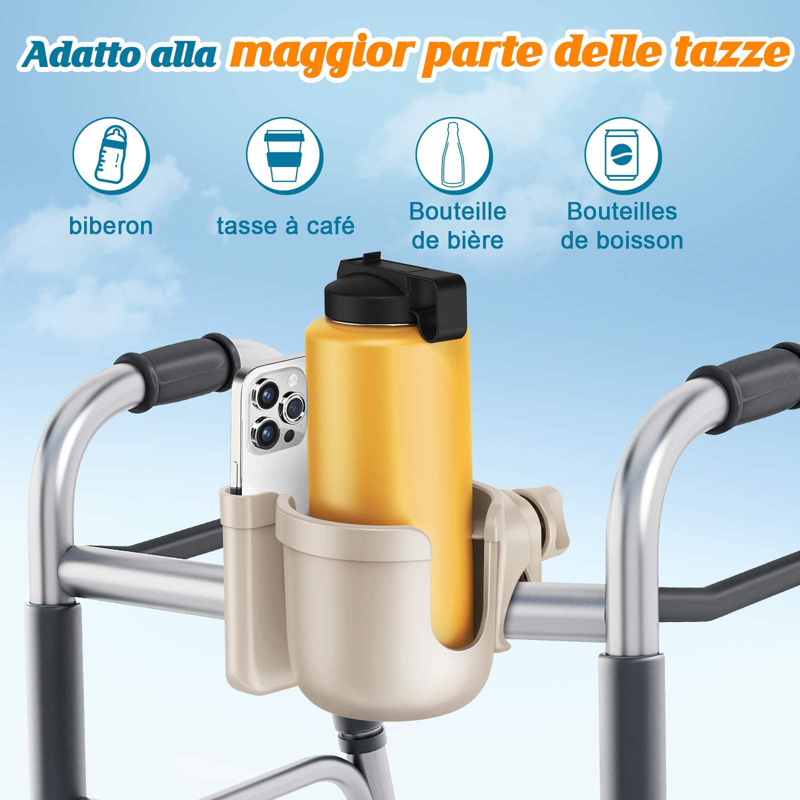 Portabicchieri per Passeggino,Guiseapue Portabicchieri Universale per Passeggino Portabicchieri Universale Regolabile portabottiglie Bici per passeggino bicicletta sedia a rotelle e moto (Beige)