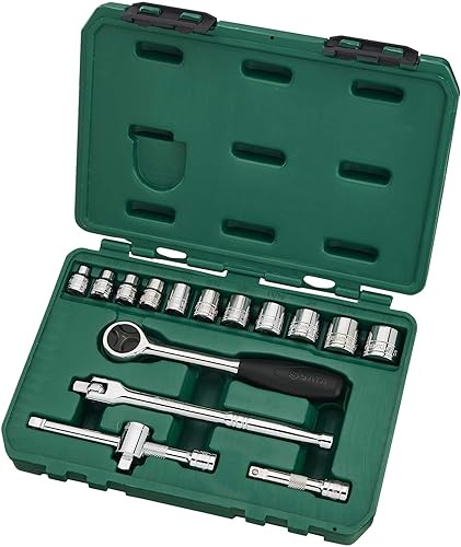 SATA Juego de llaves de vaso de 6 puntos con trinquete de cabeza redonda de 60 dientes, SAE - ST09085SJ de 16 piezas