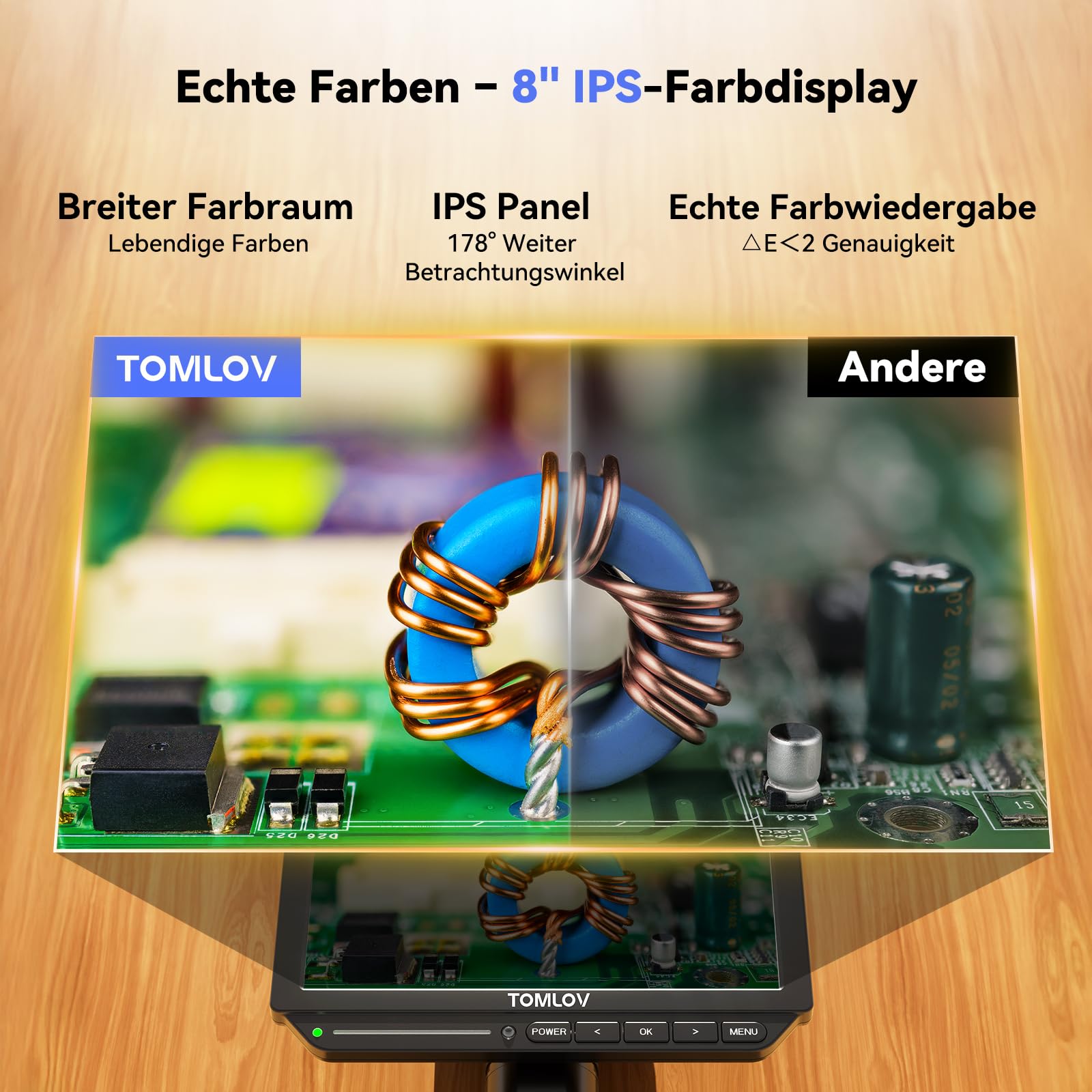 TOMLOV TM4K-AF Flex 4K Autofokus Digitales Mikroskop HDMI, 8" IPS Münzen Vergrößerung 2000X, 52MP Mikroskopkamera für Löten, mit Flex Arm, Multifunktionale Lötmatte, Seitenlichter, 64GB-Karte