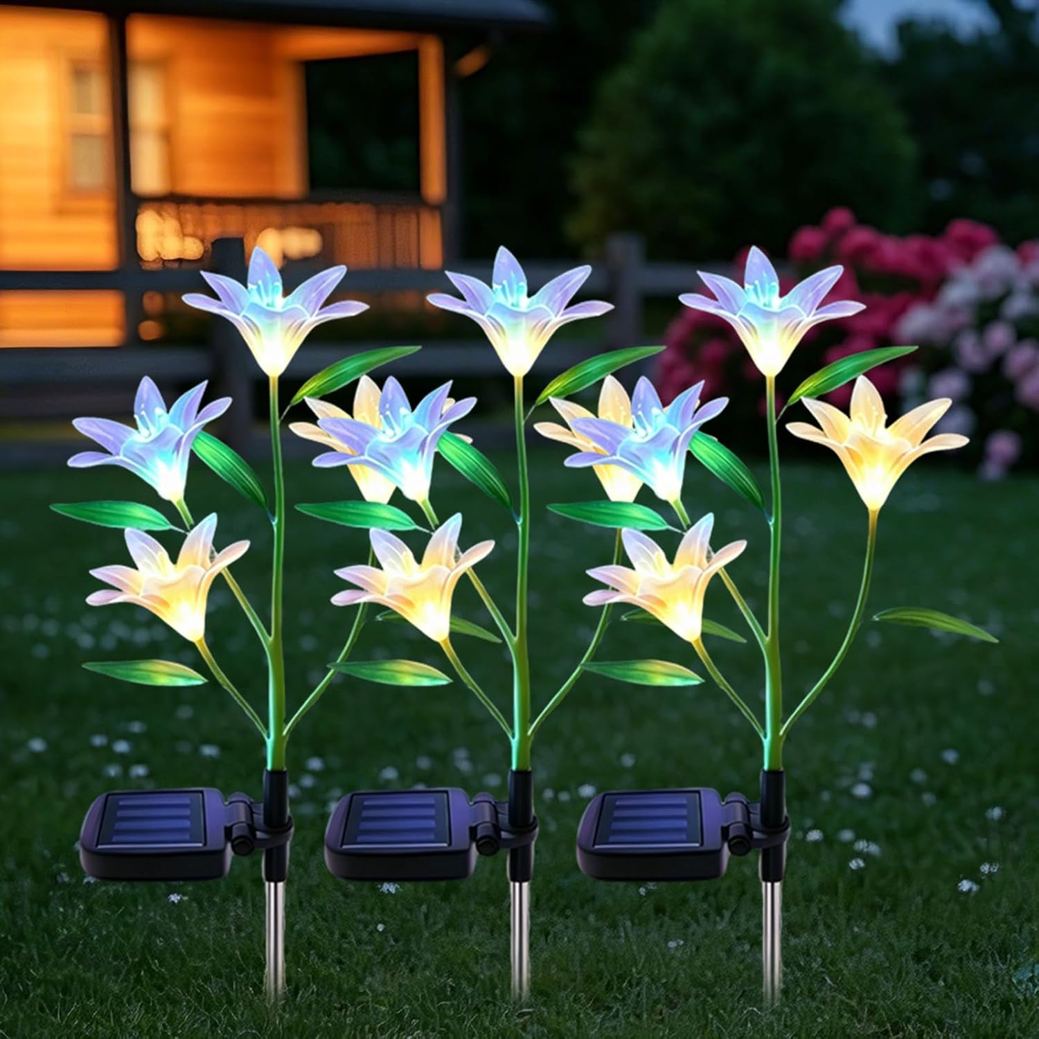 Memorial Garden Bloom Lights, 2026 Solar Garden Lights Outdoor Waterproof Decorative Lights, Realistic Artificial Petals, Flower Stake Lights for Outdoor Cemetery Gravesite Yard Patio (White 3pcs)