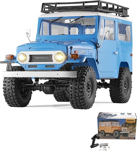 EAZYRC X FMS 110 Toyota Land Cruiser FJ40 RS con camión RC con licencia azul, todo terreno impermeable 4WD 35T 550 Motor RC Crawler para adultos,