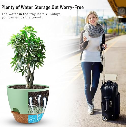 Vista 18 de Dorcy Macetero de riego automático de 12 pulgadas, macetas grandes con depósito extraíble profundo y agujeros de drenaje de malla múltiple, macetas