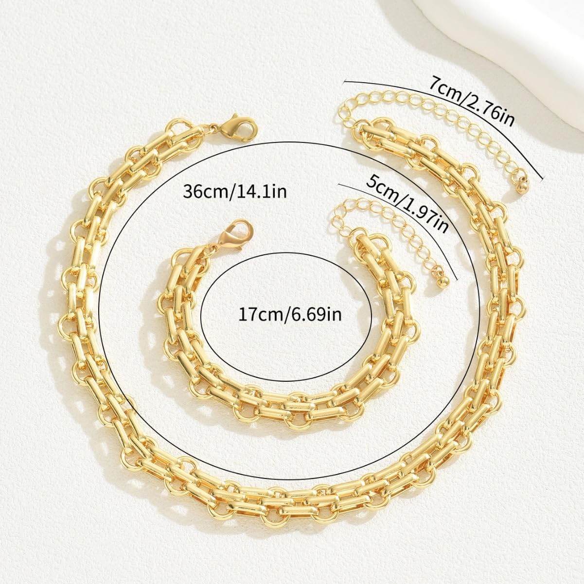 Gold Chunky Chain Necklace Bracelet Set for Women, Thick Link Chain Jewelry Set, Layered Statement Necklace, Adjustable Bracelet, Trendy Minimalist Fashion Accessories Gift