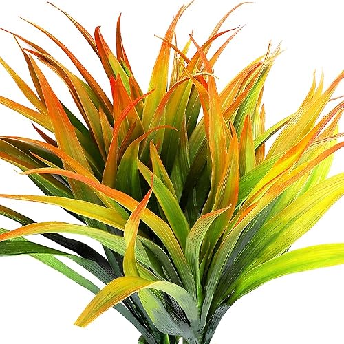 4pcs Artificial Fake Grass Plants Faux Fake Grasses Plastic Plant Greenery (Orange and Green)