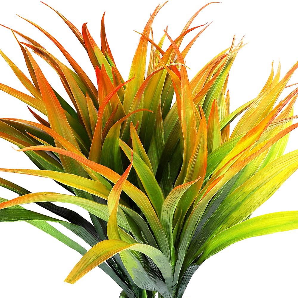 CLONG 4pcs Artificial Fake Grass Plants Faux Fake Grasses Plastic Plant Greenery (Orange and Green)