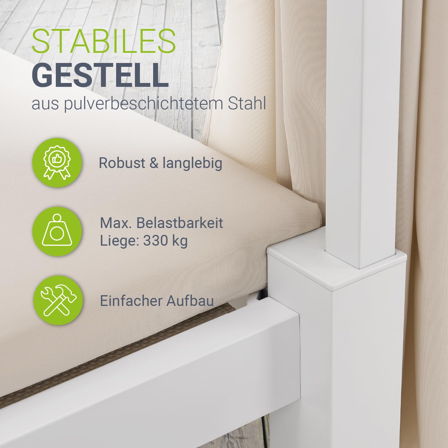 Juskys Doppel Loungebett Kreta - Gartenliege für 2 Personen - Dach & Rückenlehne verstellbar - Sonnenliege für Terrasse, Garten & Balkon - Liege Weiß