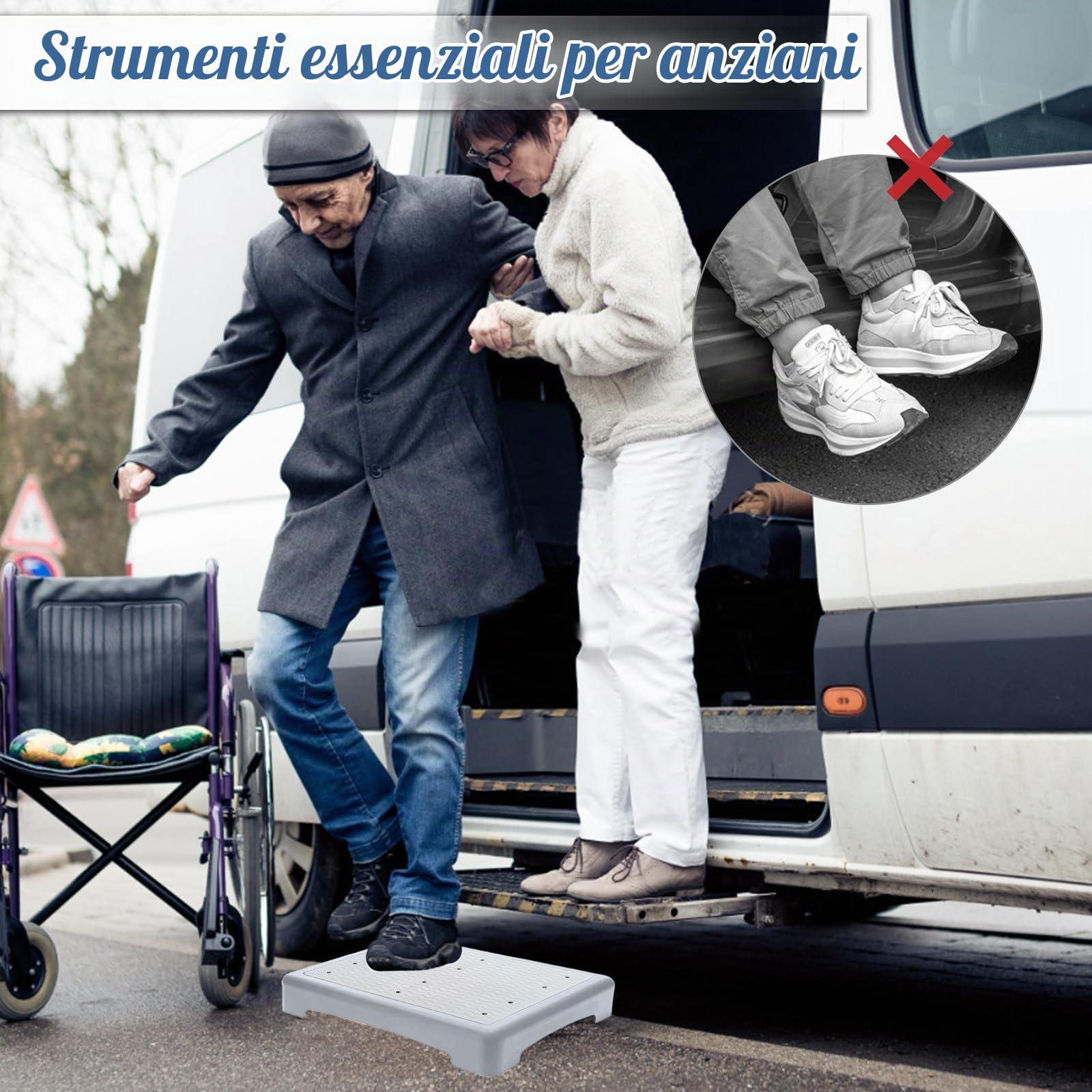 Sgabello Antiscivolo Mezzo Gradino Portatile per Anziani e Disabili, Mezzo Gradino Impilabile Interni Ed Esterni (Grigio)