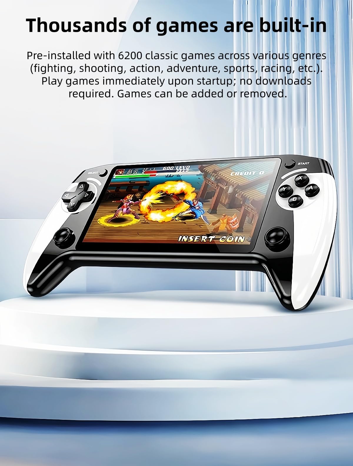 CZT Consola de videojuegos de 5,5 pulgadas Dos joysticks Diseño similar al controlador Mejor experiencia de mano 6200 juegos retro MP4/música/libros electrónicos Entretenimiento en interiores y