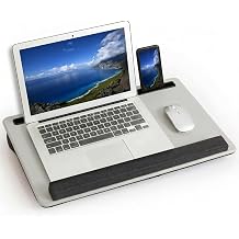 Lap Desk Home Office Lap Desk Portable Laptop Desk for Left Right - Handers with Whole Mouse Pad Wrist Pad Dual Cushion Phone Tablet Slots Fits Up to 17 Inch Laptops