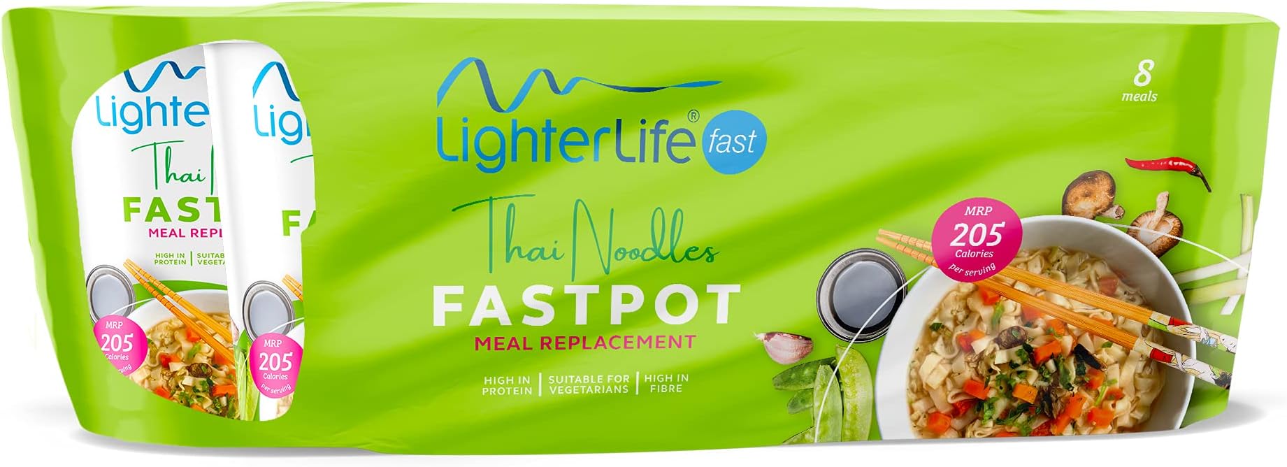 LighterLife Fast Thai Noodle Fastpot, Weight Loss Meal Replacement Meal Pot, High in Protein with 25% of RDA Vitamins and Minerals, Tray of 8 x 55gram Servings