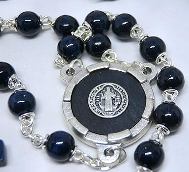 Rosario Di San Michele Arcangelo Blu - 50 Grani In Legno Con Medaglia, Made In Italy - Foto 6