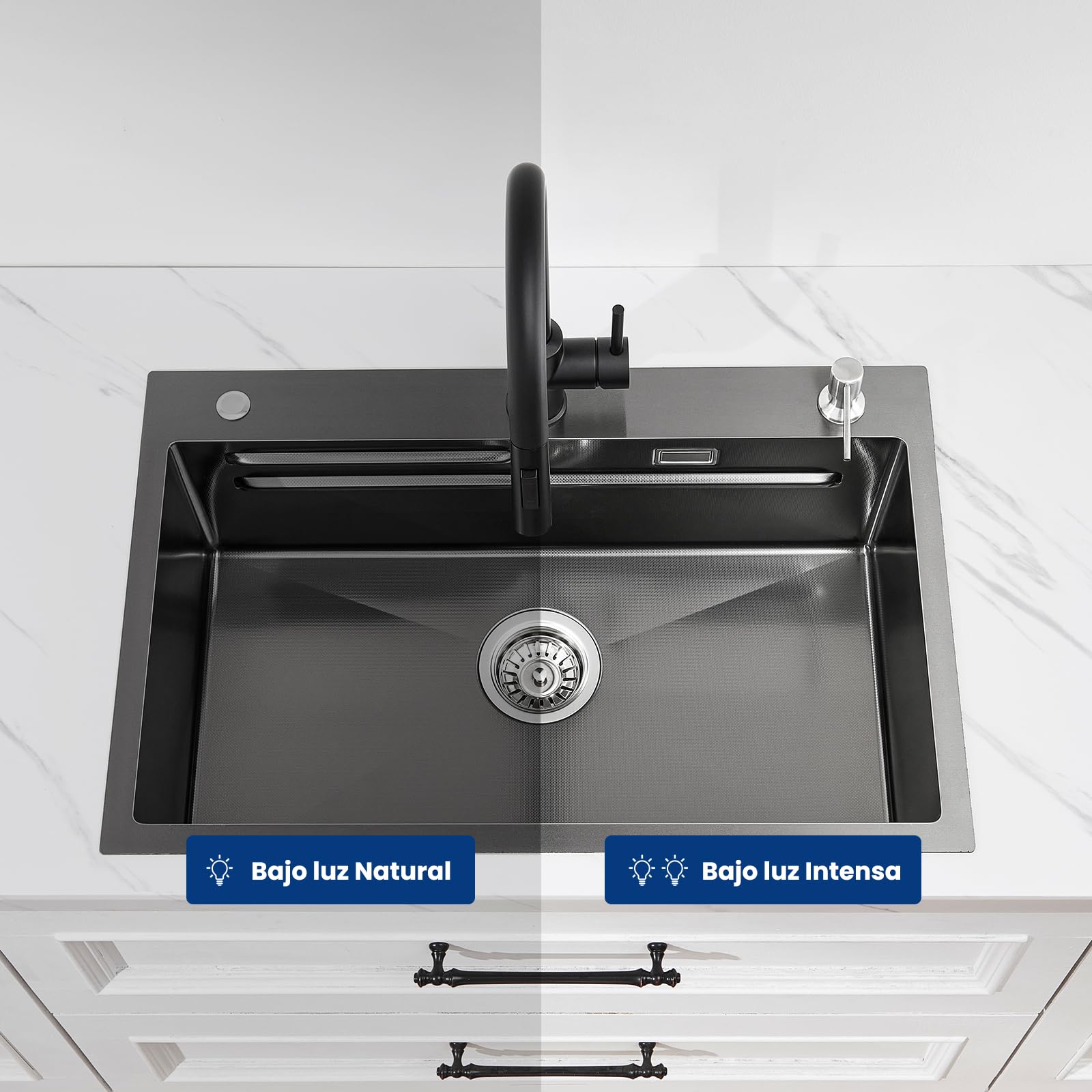 CECIPA Fregadero Cocina 1 Seno 70x45 cm Antracita Grifo Cocina SET