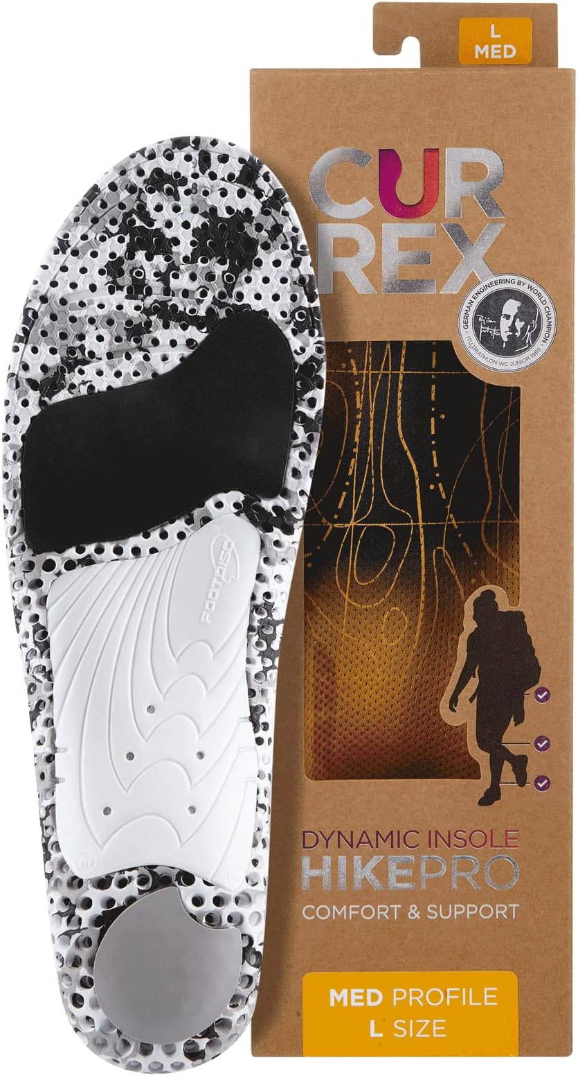 HikePro Insoles for Hiking Boots & Shoes – Shock Absorbing Inserts to Help Reduce Fatigue and Increase Performance – Anti-Slip Heel Surface for Stability – for Men & Women – Medium Arch, XL