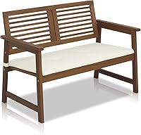 Furinno Tioman FG161167 Hardwood Outdoor Bench with Cushion - Teak Oil Treated Meranti Wood for Patio, Garden, Backyard