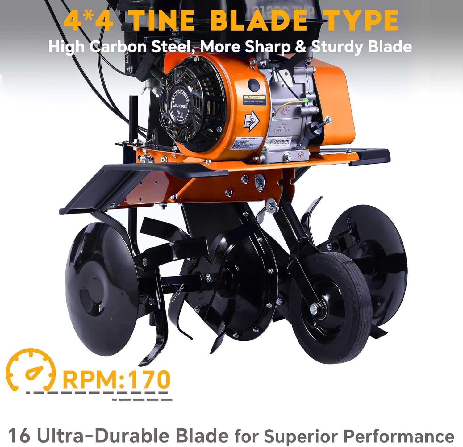 212cc 4-Cycle 7HP Gas Powered Tiller Cultivator - 22" Heavy-Duty Steel Tines Rototiller, Adjustable Wheels and Handle, Forward/Reverse for Plowing, Tilling, Weeding in Garden, Farm (Light Orange)