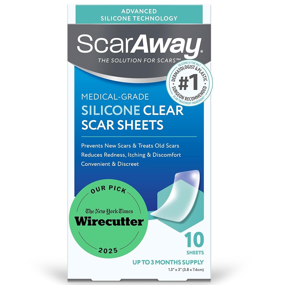 ScarAway Advanced Clear Silicone Scar Sheets, Medical Grade Silicone Strips (1.5 x 3) Scar Treatment and Prevention for Surgical, Burn, Body, Hypertrophic & Keloid Scar Treatment, 10 Clear Sheets