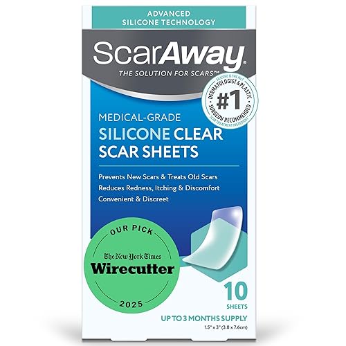ScarAway Advanced Clear Silicone Scar Sheets, Medical Grade Silicone Strips (1.5" x 3") Scar Treatment and Prevention for Surgical, Burn, Body, Hypertrophic & Keloid Scar Treatment, 10 Clear Sheets