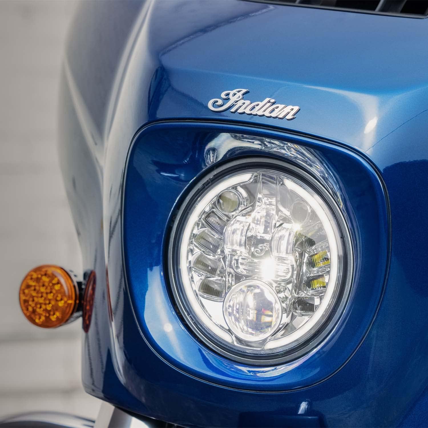 Indian Motorcycle Pathfinder Adaptive LED Headlight Assembly, Chrome, for Specific Pursuit, Challenger, Roadmaster, Springfield, Chieftain, Chief Models, 15 Individual Beams - 2889459-156