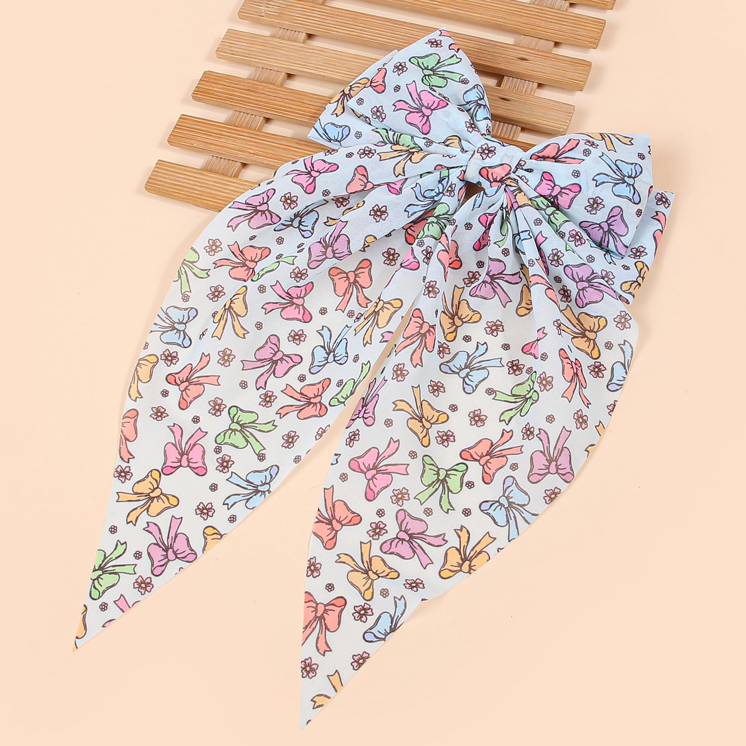 XIMA 5pcs Large Chiffon Hair Bow Barrettes, Women's Hair Accessories with Long Tail (5pcs Butterfly Bows clip)