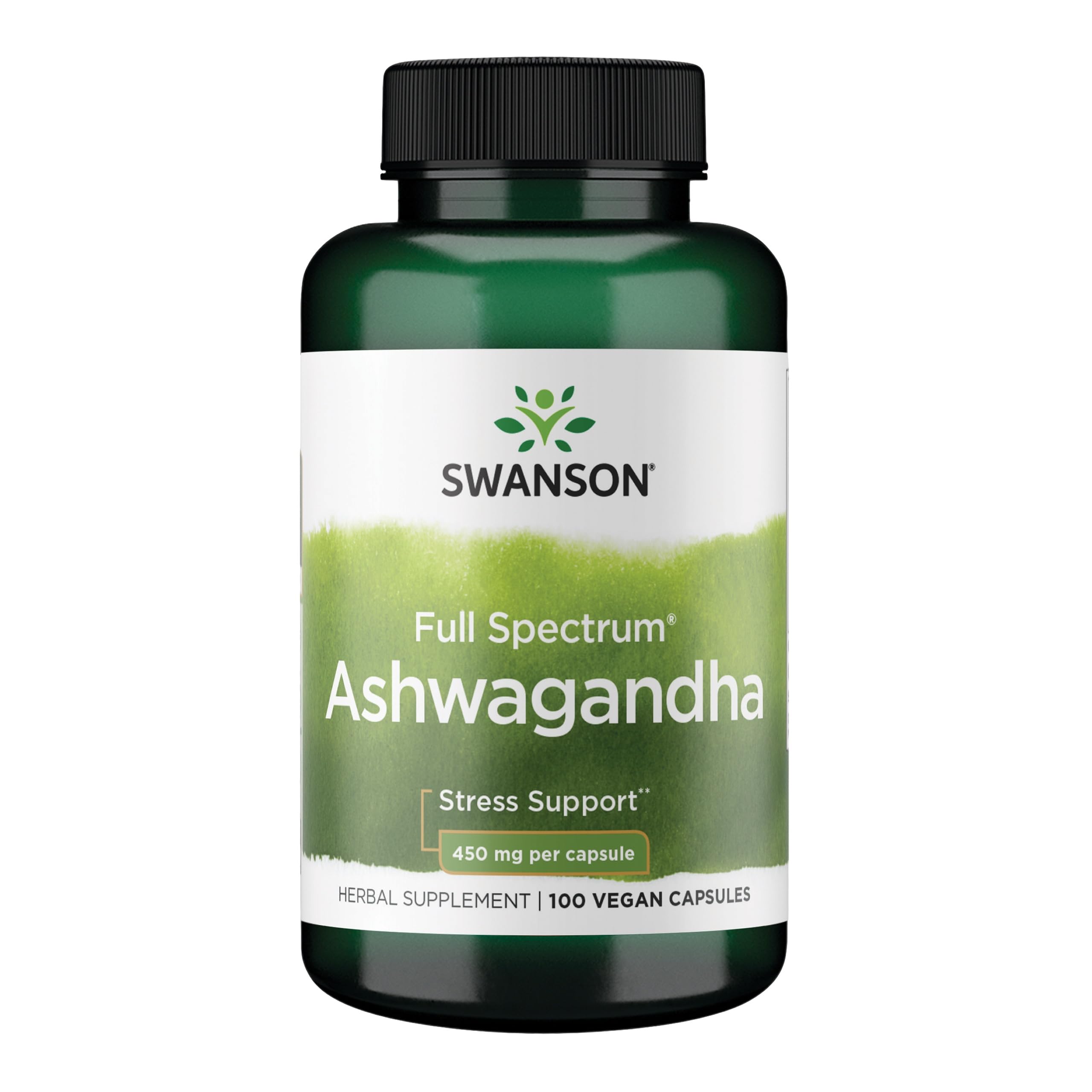 Swanson Ashwagandha Powder Supplement - Ashwagandha Root & Aerial Parts - Promotes Stress Relief & Energy - Ayurvedic Supplement for Natural Wellness (100 Capsules, 450mg Each)