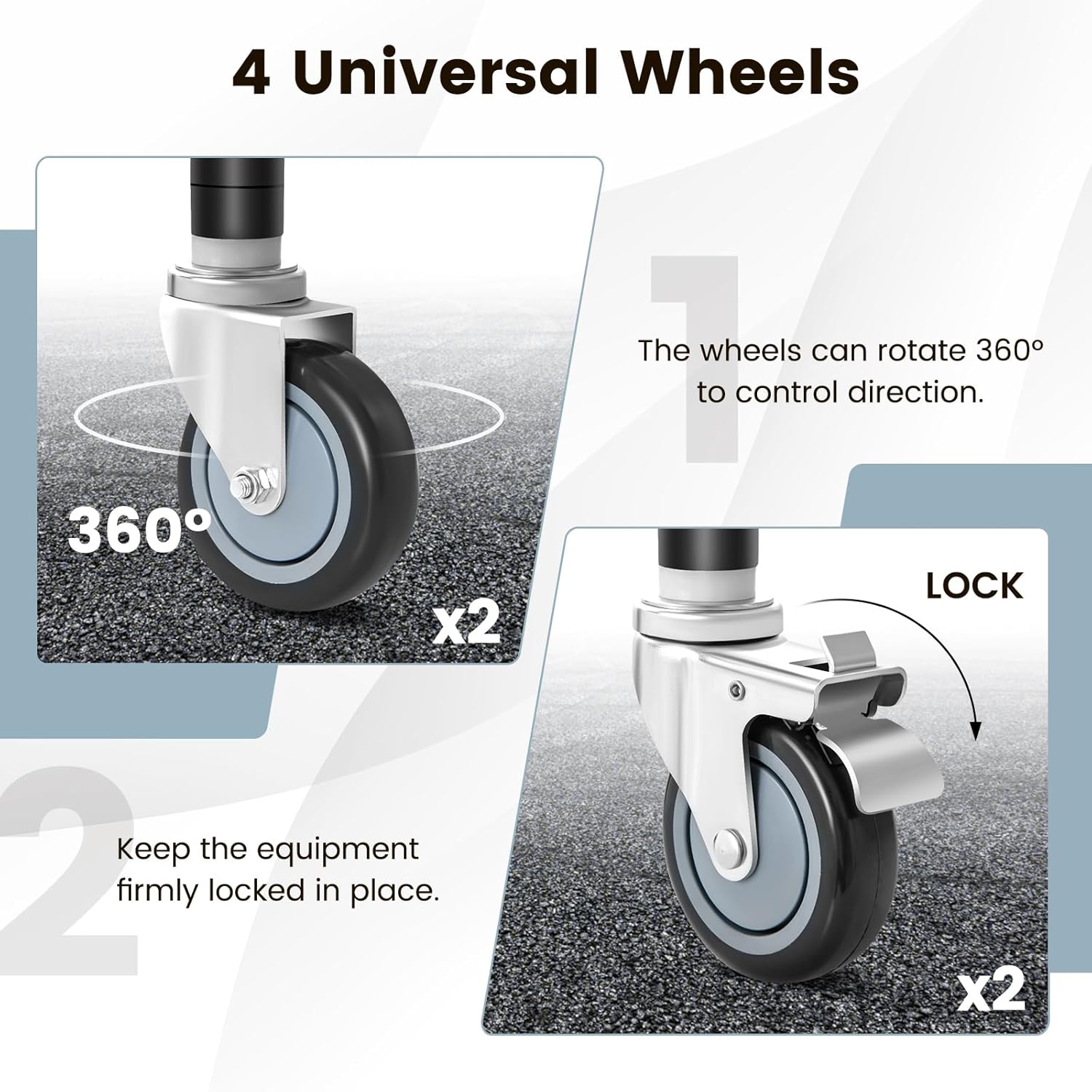 Goplus Stem Casters of 4, Heavy Duty 4 Inch Expanding Wheels, Two with Brakes, Fit 1-1/2" Leg Tube, 1200 LBS Capacity, Swivel Casters Wheels for Commercial Kitchen Prep Table, Stainless Steel Table