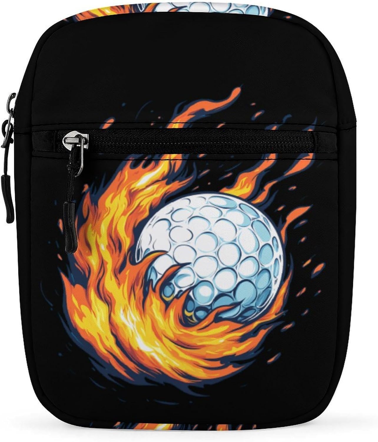Golf Ball with Flames Small Crossbody Bag Sling Shoulder Satchel | for women men,work travel workout,detachable and adjustable shoulder strap