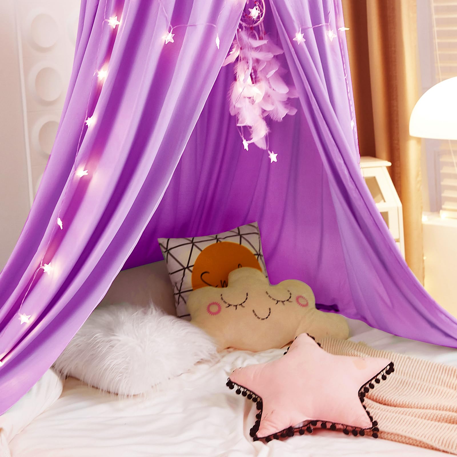 Kertnic Dekor-Baldachin für Kinderbett, weich, glatt, Spielzelt, Baldachin, Mädchenzimmer, Dekoration, Prinzessinnenschloss, verträumtes Moskitonetz, Bettwäsche, Leseecke für Zuhause (lila)