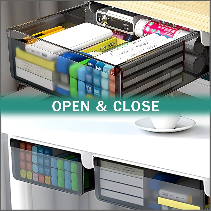 RedCall 2 Pack Under Desk Storage And Organizer,360°Rotation Under Desk Storage