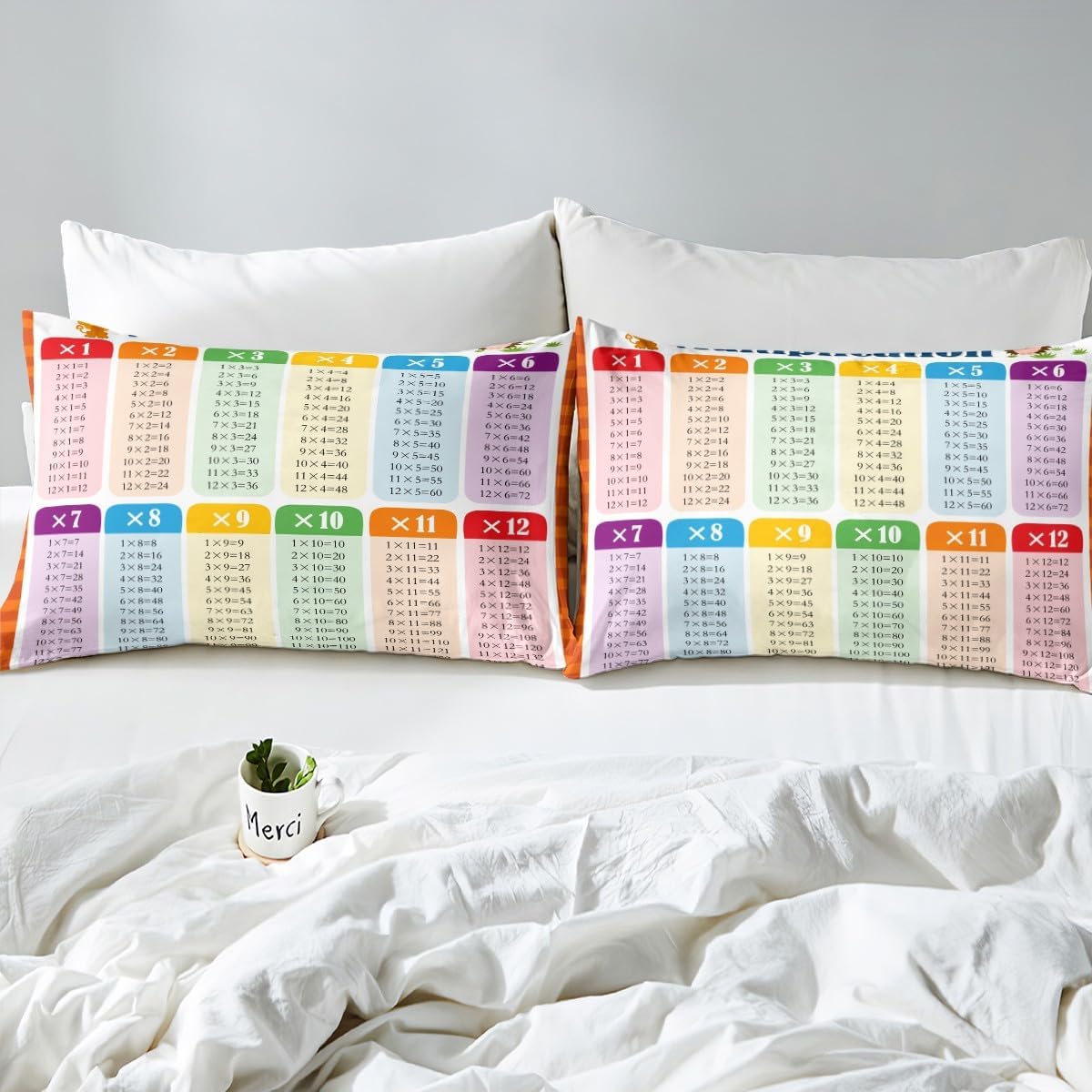 Feelyou Multiplication Bedding Set Twin, Math Games Duvet Cover for Kids Educational Comforter Cover Learning Time Bedspread Cover Breathable Bedding Collection 2Pcs (No Comforter)
