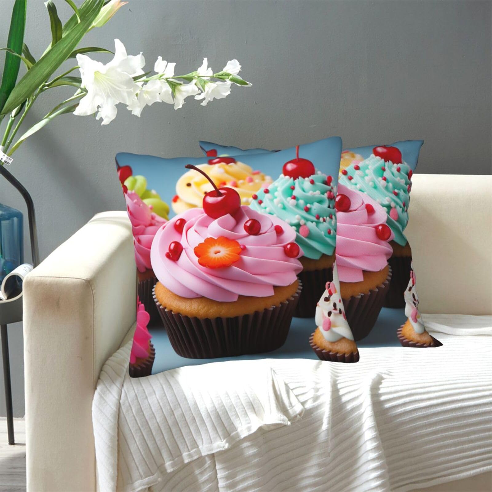 FekiLoot Decorative Throw Pillow Covers Modern Farmhouse Pillowcase Double Sided Cozy Cushion Cover for Sofa Couch Bed 20"X20" Cupcake