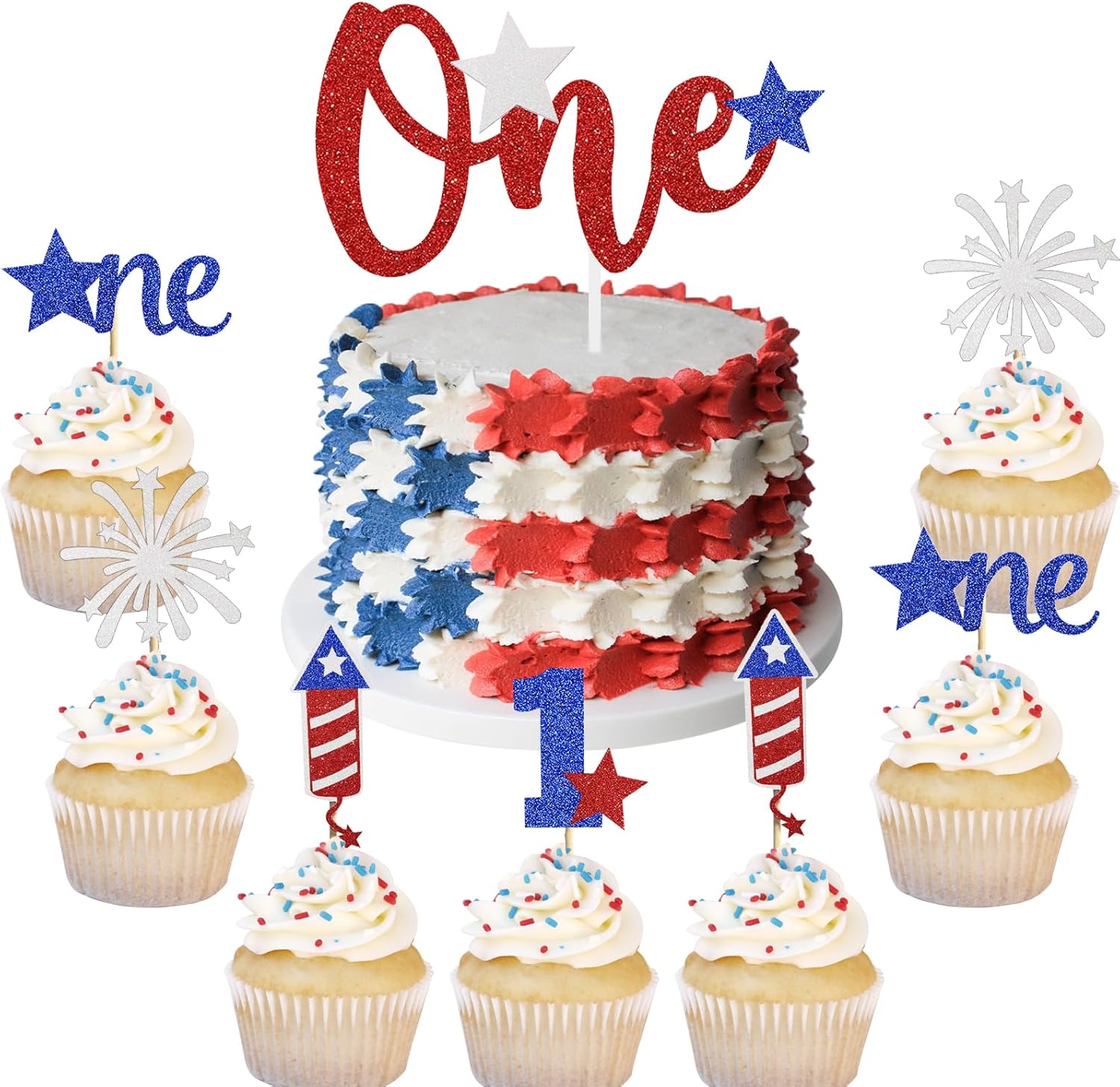 Amazon.com: 4th of July 1st Birthday Cake Cupcake Toppers Red White And