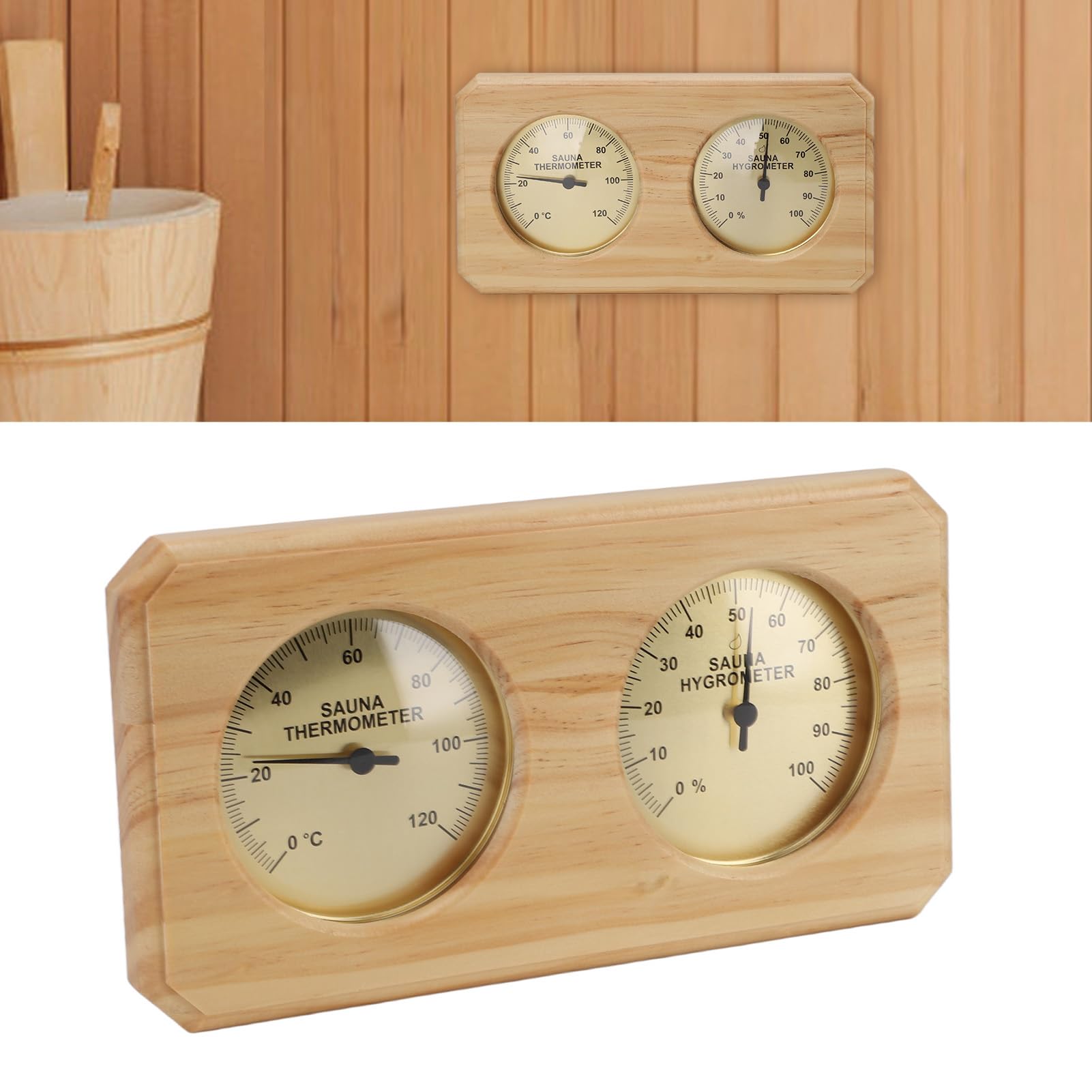 Thermomètre et Hygromètre de Sauna en Bois à Haute Température, Jauge d'humidité et de Température 2 en 1