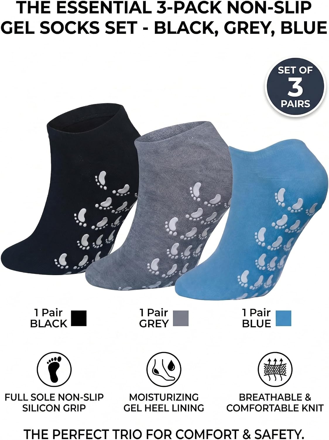 Moisturizing Socks 3 Packs Foot Moisturizer Spa Socks for Dry Cracked Heel Feet Moisture Hydrating Silicone Socks for Foot Care