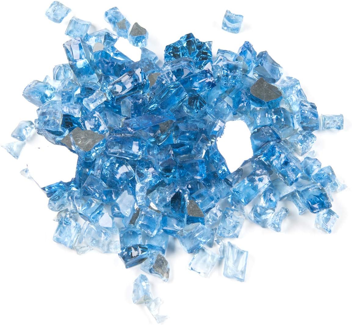 Vibrant Luster 1/2" Pacific Ocean Blue Medium - (10 Pound Bag) Reflective Fire Glass Rock for Fireplace and Fire Pit