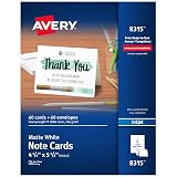Avery® Printable Note Cards with Envelopes, 4.25" x 5.5", Matte White, Inkjet Printer Compatible, 60 Blank Cards Total, Great for Product Branding, Marketing, and More (8315) – view 1