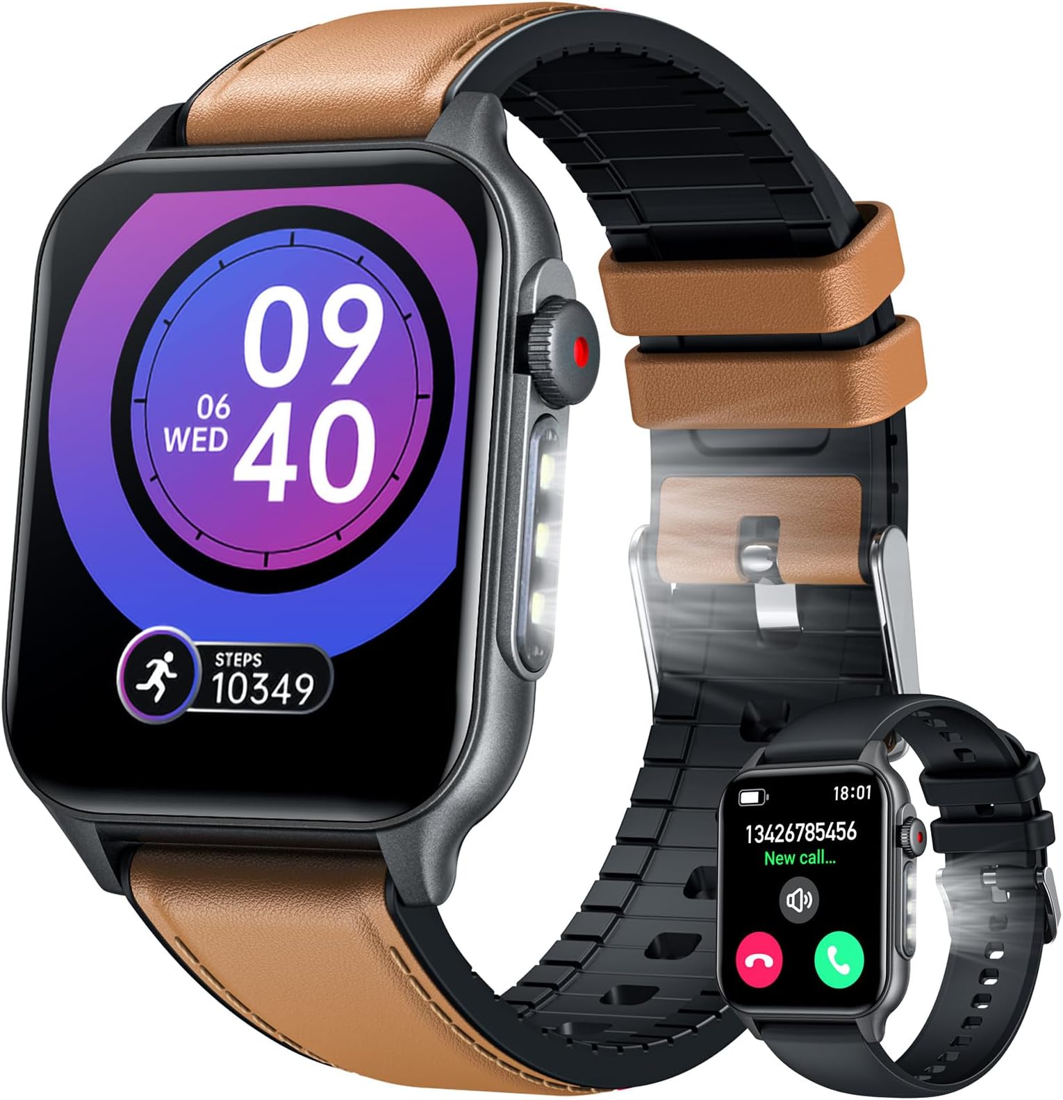 TAOLOONSmart Watch for Men Fitness Tracker: 1.96" Military Smartwatches with Bluetooth Call Three Lights Flashlight Watch Compatible Android iOS Phone 100+ Outdoor Sports Modes Pedometer Heart Rate Monitor