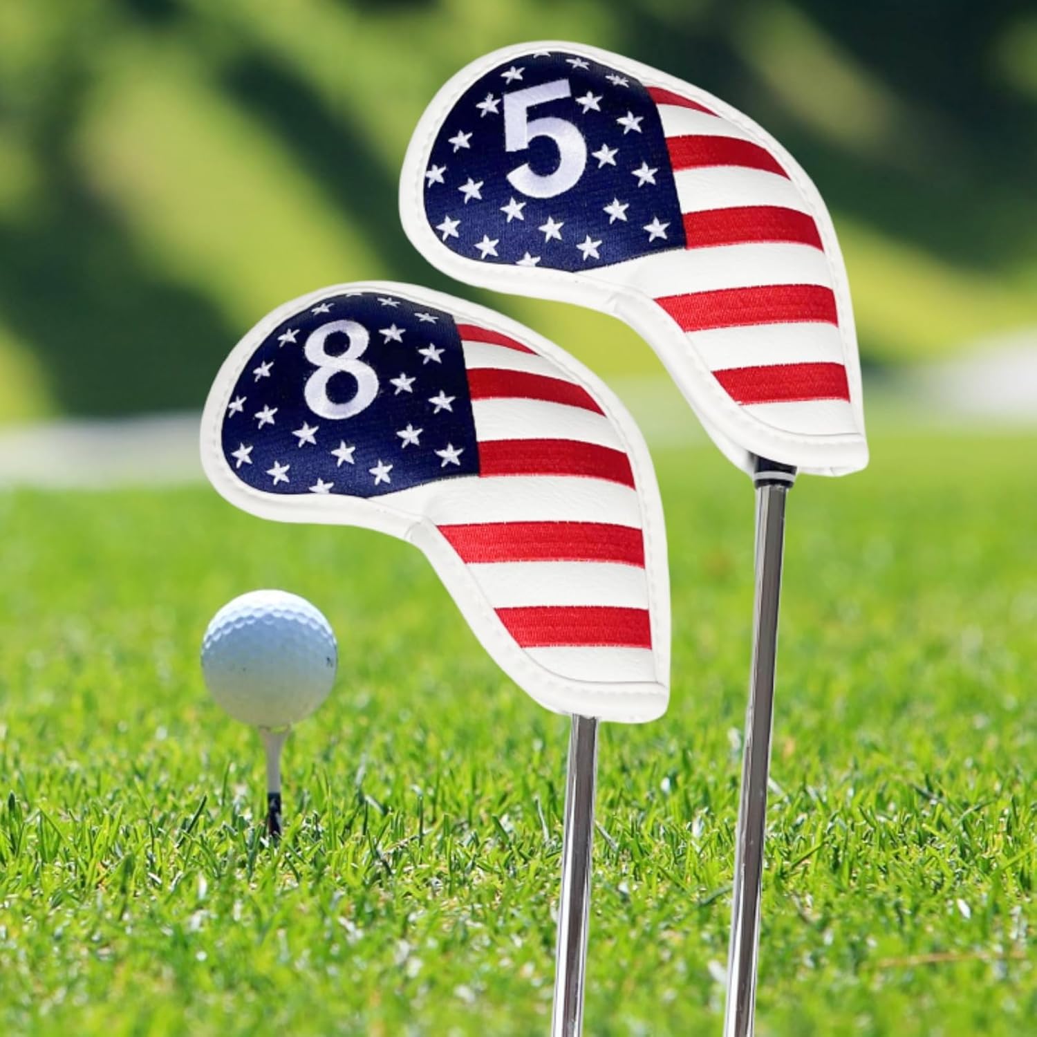 Patriotism US Flag Golf Iron Covers Premium Leather Iron Head Covers Set Headcover 4 5 6 7 8 9 PW SW AW LW Wedge Iron Club Covers fits for Most Brands