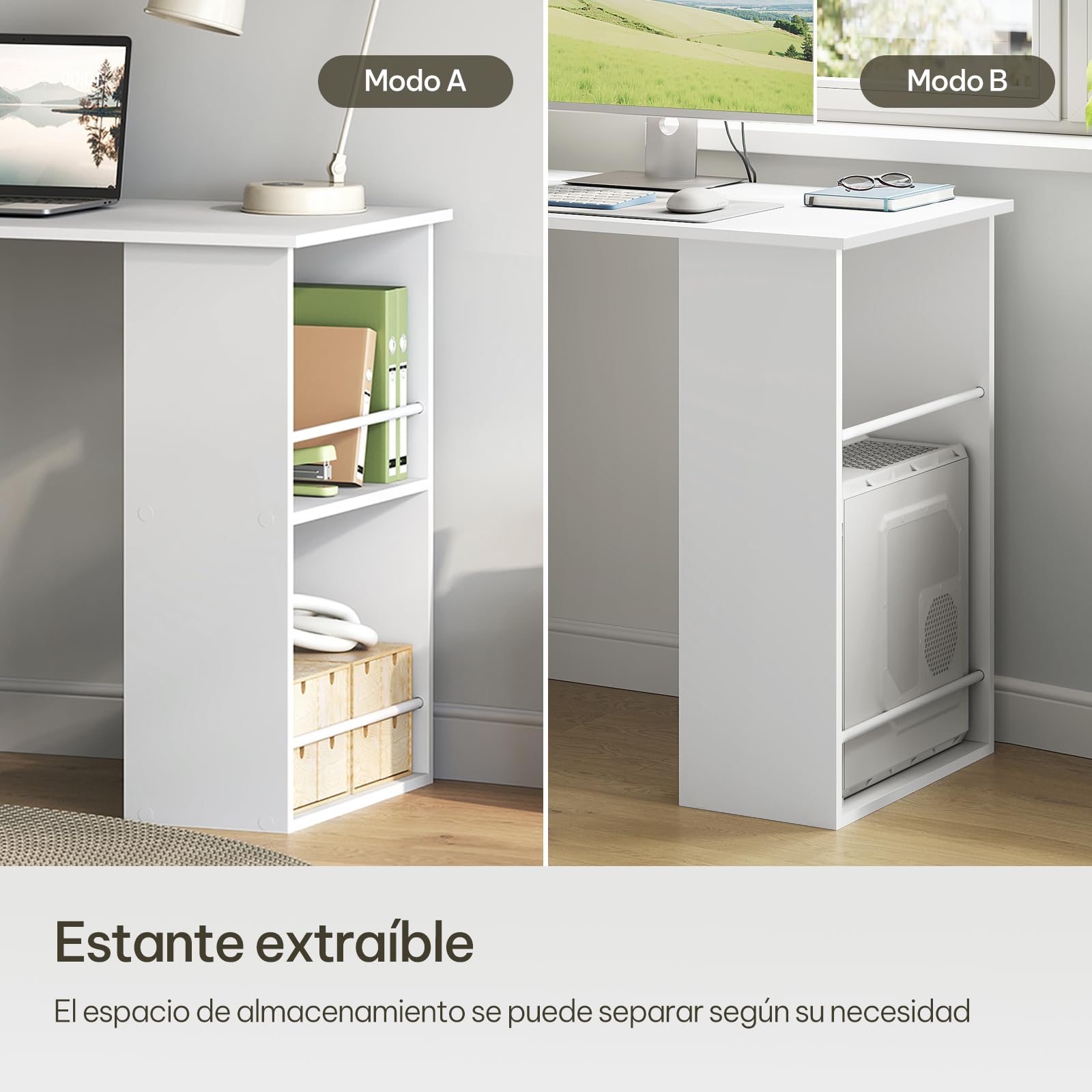 eSituro Escritorio Oficina con Estantería y Almacenamiento 120x55x120 cm, Mesa de Ordenador 3 en 1 Estable, para Dormitorio Estudio, Blanco | 3 en 1, Estable, Almacenamiento Práctico, para Dormitorio y Estudio