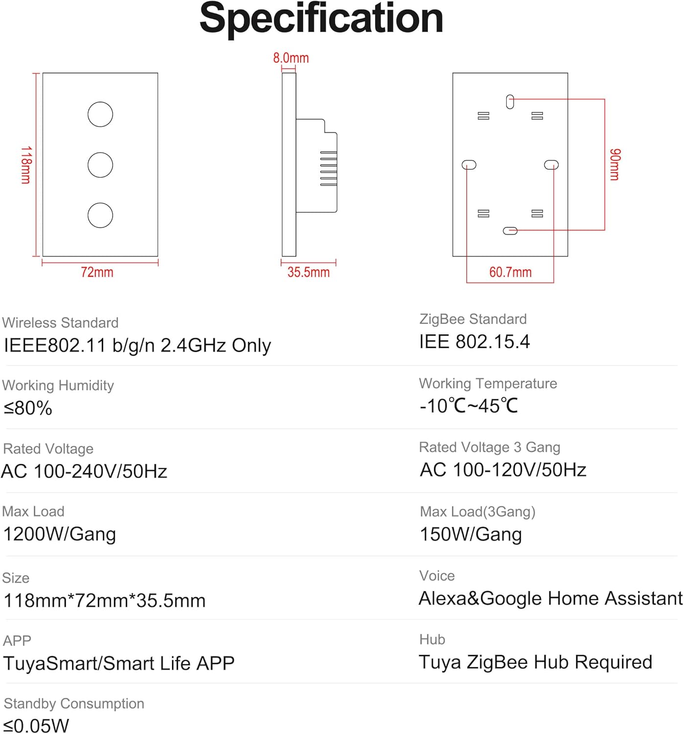 Smart Touch Light Switch No Capacitor Needed Works withor Without Neutral Wire Compatible with Voice Control White 1 Gang