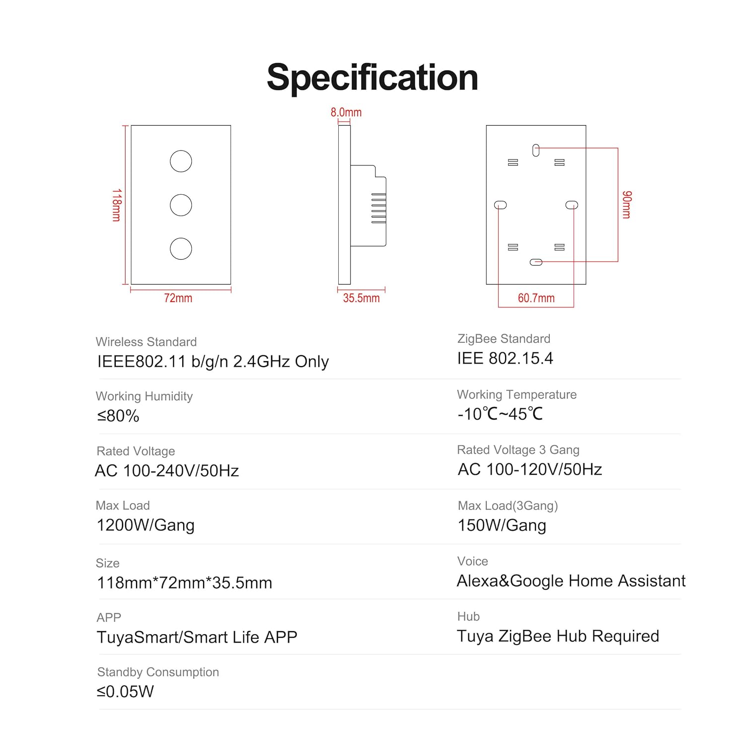 Smart Touch Light Switch No Capacitor Needed Works with Or Without Neutral Wire Compatible with Voice Control White 1 Gang